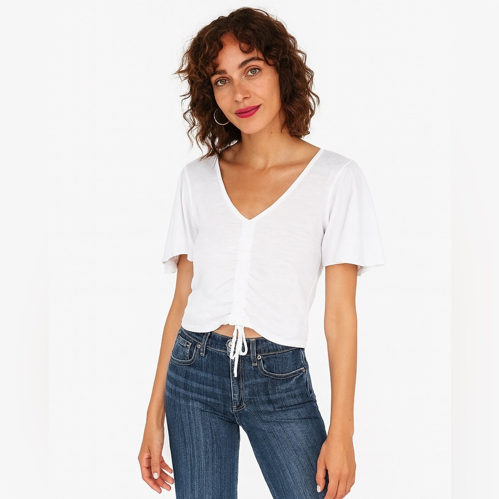Express Cropped Cinched White Tee XS